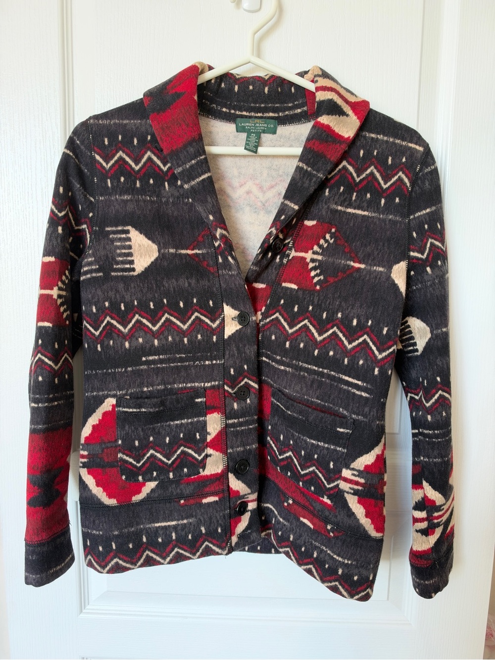 Ralph Lauren Red, Black & Cream Patterned Shawl Collar Jacket
